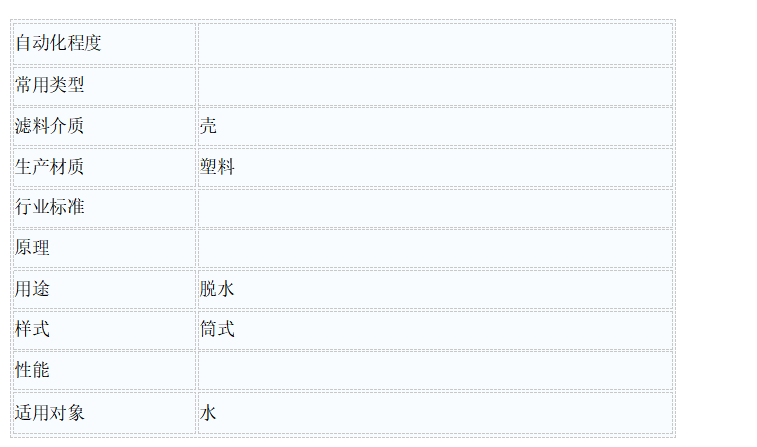 全塑精密过滤器产品参数：